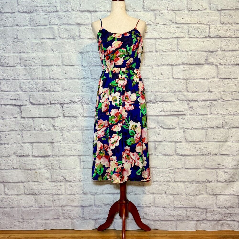 Wells Grace Navy Blue Floral Midi Dress